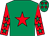 Emerald green, red star, red sleeves, emerald green stars, emerald green cap, red stars
