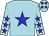 light blue, blue star, light blue sleeves, blue stars, light blue cap, blue stars