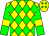 Yellow and Green diamonds, Green sleeves, Yellow armlets, Yellow cap, Green diamonds