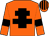 Orange body, black cross of lorraine, orange arms, black armlets, orange cap, black striped
