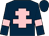 Dark blue body, pink cross of lorraine, dark blue arms, pink armlets, dark blue cap