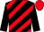 Black, red diagonal stripes, black sleeves, red cap