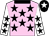 Pale pink, black stars and collar, white sleeves, black stars, black cap, white star