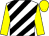 White, black diagonal stripes, yellow sleeves and cap