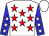 White, red stars, blue sleeves, white stars, white cap