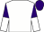 White, purple and white halved sleeves, purple cap