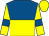 Royal blue and yellow halved horizontally, yellow sleeves, royal blue armlets, yellow cap