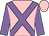 Pink, mauve cross sashes, mauve sleeves, pink cap