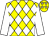 Yellow and white diamonds, white sleeves, yellow cap, white stars