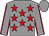 Grey, red stars, red seams on sleeves, grey cap