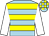 Light blue, yellow hoops, white sleeves, light blue and yellow check cap