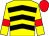 Yellow, black chevrons, yellow sleeves, red armbands and cap