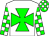 White, green maltese cross, checked sleeves and cap, green peak