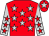 Red, silver stars, silver sleeves, red stars, red cap, silver star