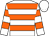 White body, orange hooped, white arms, orange hooped, white cap