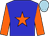 Blue body, orange star, orange arms, light blue cap