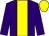 Purple body, yellow stripe, purple arms, yellow cap