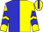 blue and yellow halved, blue chevrons on yellow sleeves, blue stripe on yellow cap