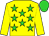 yellow, lime green stars, yellow sleeves, lime green cap