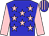 Blue, pink stars, pink sleeves, blue and pink striped cap