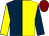 Dark blue and yellow (halved), sleeves reversed, maroon cap
