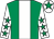 Emerald green, white stripe, white sleeves, emerald green stars, white cap, emerald green star