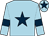 light blue, dark blue star, dark blue armbands, dark blue star on cap