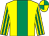 Yellow, emerald green stripe, striped sleeves, quartered cap