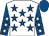 White, royal blue stars, royal blue sleeves, white stars, royal blue cap