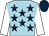 light blue, dark blue stars, white arms, dark blue cap