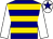 Navy blue & gold hoops, white sleeves, white cap, navy blue star