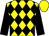 Yellow & black diamonds, black sleeves, yellow cap