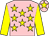 Pink, yellow stars, yellow sleeves, pink cap, yellow star