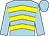 Light blue, yellow chevrons, light blue sleeves and cap