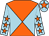 Orange and light blue diabolo, light blue sleeves, orange stars, light blue cap, orange star