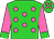 Lime green, hot pink spots and sleeves, lime green cuffs and cap, hot pink spots