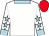 White, white sleeves, light blue stars, collar and cuffs, red cap