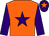 Orange body, purple star, purple arms, purple cap, orange star