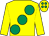 Yellow, large emerald green spots, emerald green spots on cap