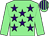 Light green, purple stars, light green sleeves, striped cap