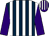 Dark blue and white stripes, purple sleeves, purple and white striped cap