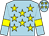 light blue, yellow stars, light blue sleeves, yellow armlets