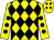 Yellow and black diamonds, yellow sleeves, black spots