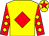 Yellow, red diamond, red sleeves, yellow diamonds, yellow cap, red star