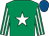 Emerald green, white star, striped sleeves, royal blue cap