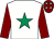 White, emerald green star, maroon sleeves, maroon cap, white stars