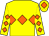 Yellow, orange triple diamond, diamonds on sleeves, yellow cap, orange diamond