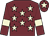 Garnet body, beige stars, garnet arms, beige armlets, garnet cap, beige star