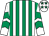 White and emerald green stripes, chevrons on sleeves, white cap, emerald green stars
