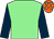 Light green, dark blue sleeves, orange cap, white stars